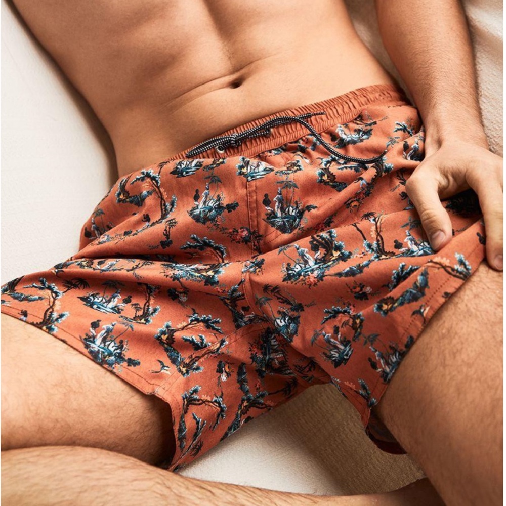 Agua Bendita Joe Pavana brown green tree print Swim Shorts trunks